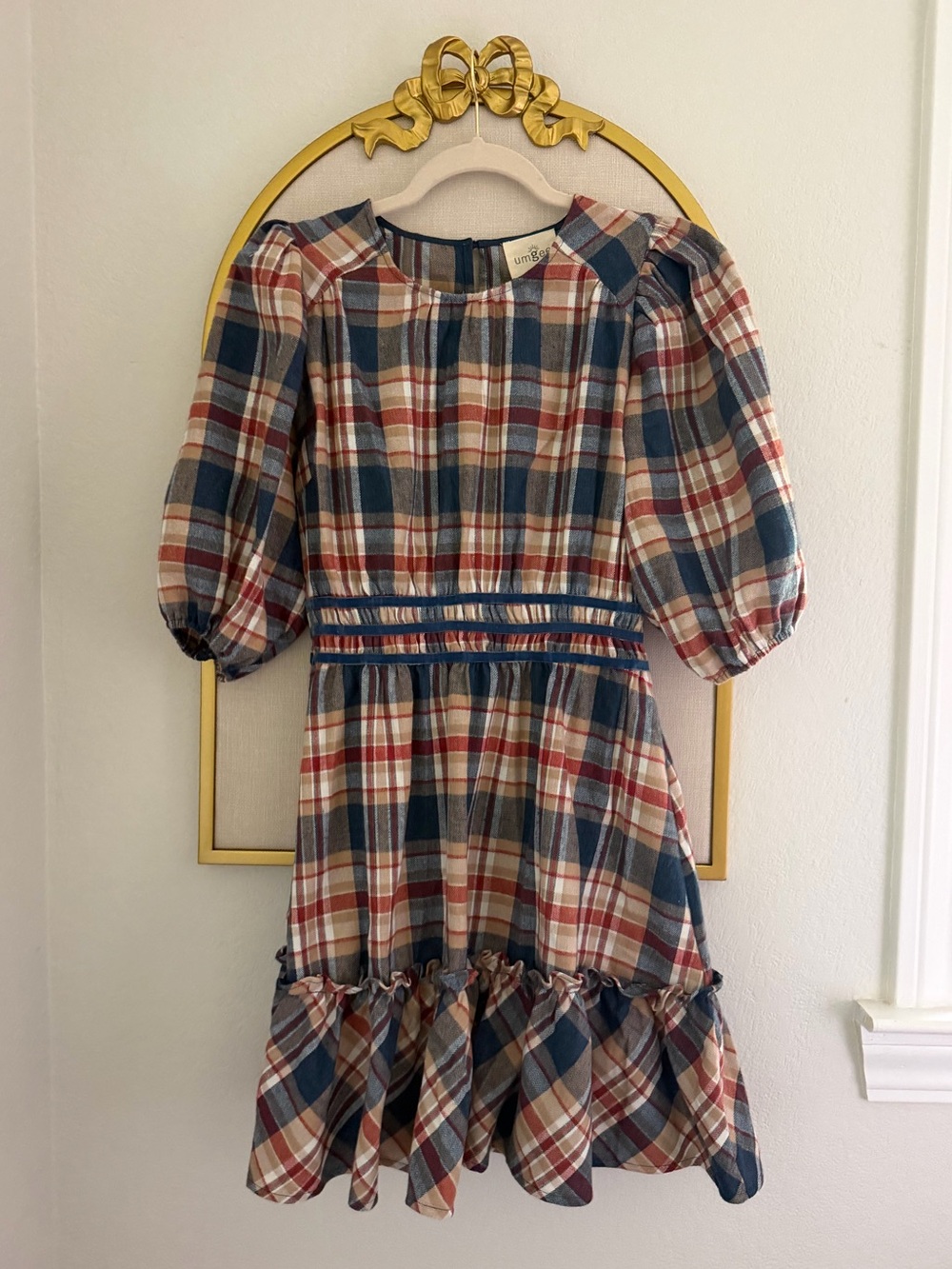 Plaid Puff-Sleeve Dress